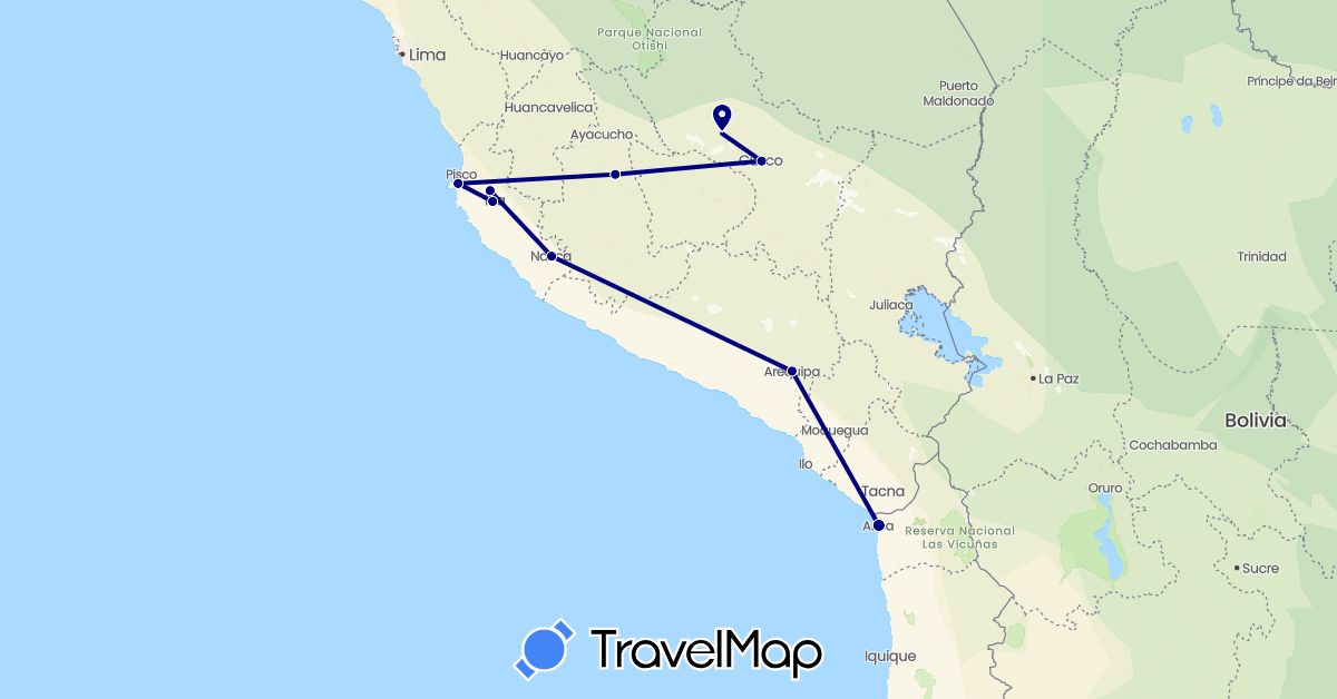 TravelMap itinerary: driving in Chile, Peru (South America)
